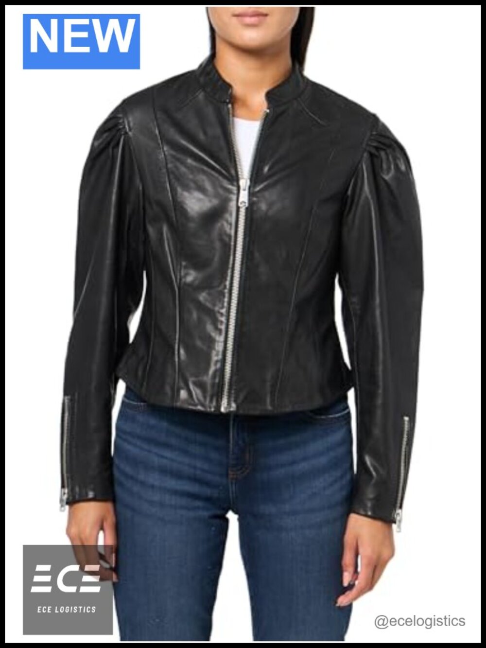 AllSaints Rayna Biker Leather Jacket Classic Fit Notch Collar Long Sleeve